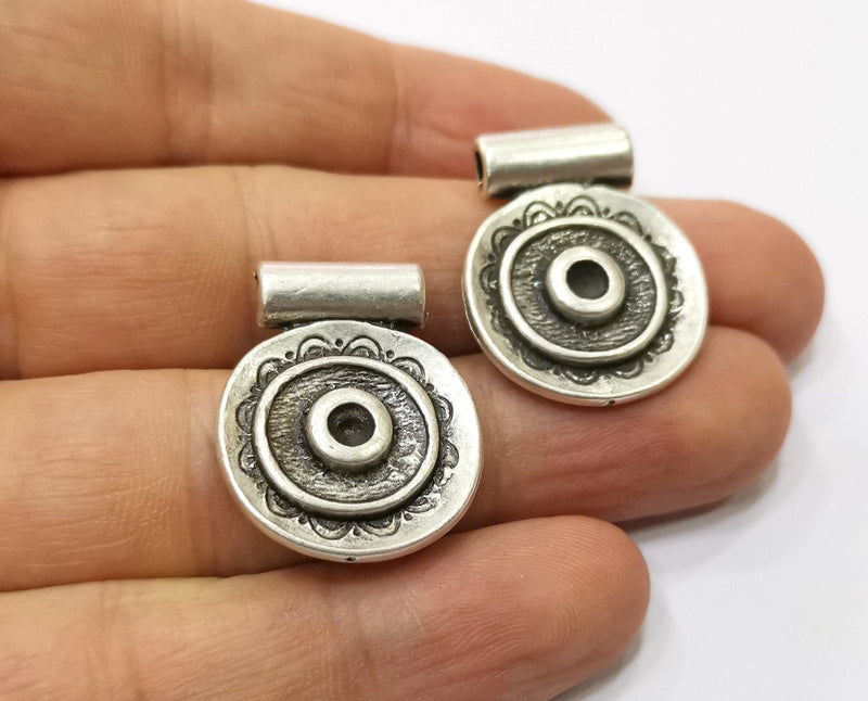 2 Silver Charms Antique Silver Plated Charms (27x22mm)  G19378