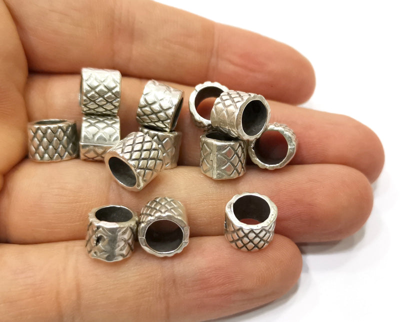 10 Silver Rondelle Beads Antique Silver Plated Beads (10mm)  G19383