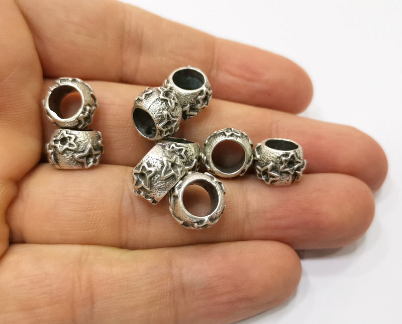 5 Star Silver Rondelle Beads Antique Silver Plated Beads (11mm)  G19384