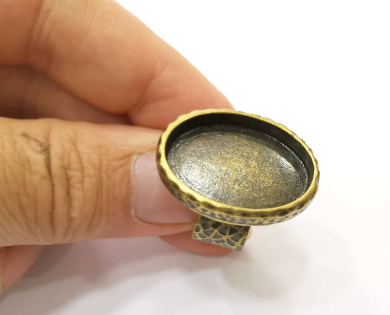 Ring Blank Setting Cabochon Base inlay Ring Back Mounting Adjustable Ring Base Bezel (26x18mm oval blank) Antique Bronze Plated G18798