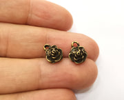 10 Rose Flower Charms Antique Bronze Plated Charms Double sided (Both Side Same) (11x9mm)  G18800