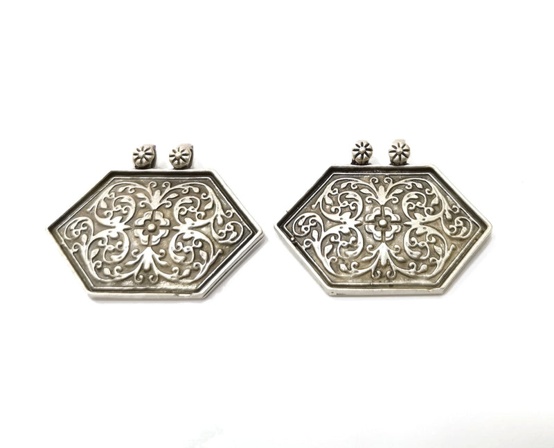 2 Silver Charms Connector Antique Silver Plated Charms (40x30mm)  G19386
