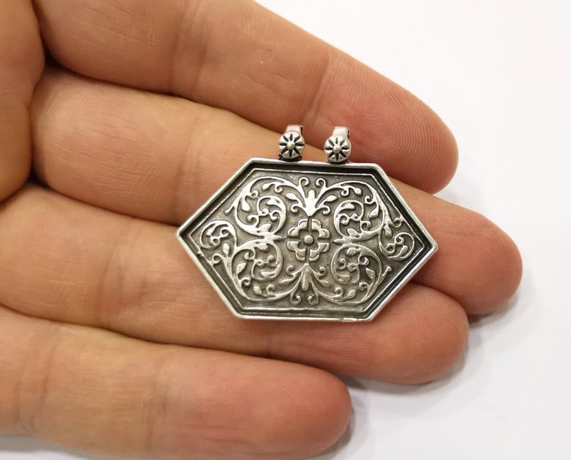 2 Silver Charms Connector Antique Silver Plated Charms (40x30mm)  G19386