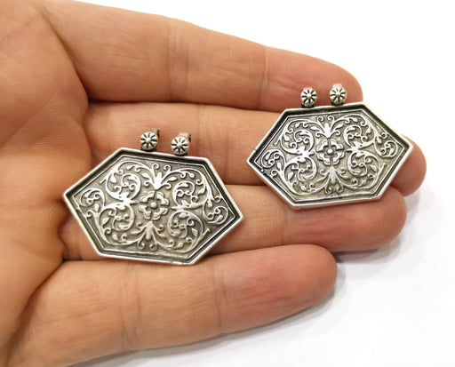 2 Silver Charms Connector Antique Silver Plated Charms (40x30mm)  G19386