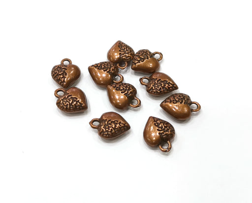 10 Heart Charms Antique Copper Plated Charms (12x9mm)  G19394