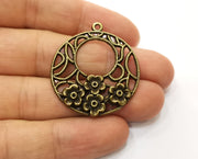 2 Flower Charms Antique Bronze Plated Charms (38x34mm)  G18803