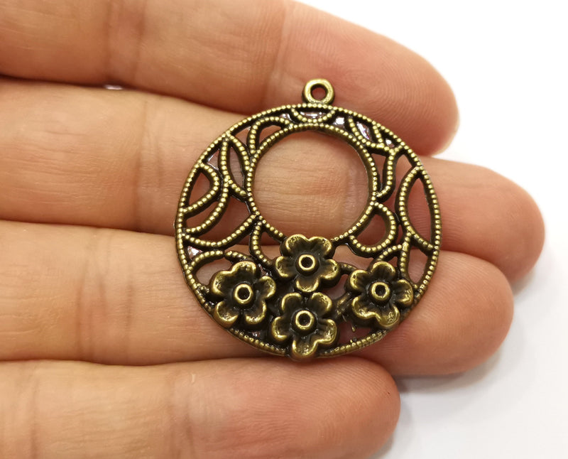 2 Flower Charms Antique Bronze Plated Charms (38x34mm)  G18803