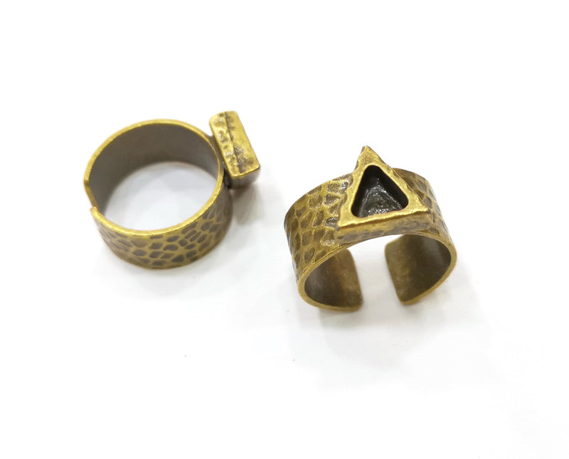 Antique Bronze Ring Blank Setting Cabochon Base inlay Ring Backs Mounting Adjustable Ring Bezel (6x6mm blank) Antique Bronze Plated G18809