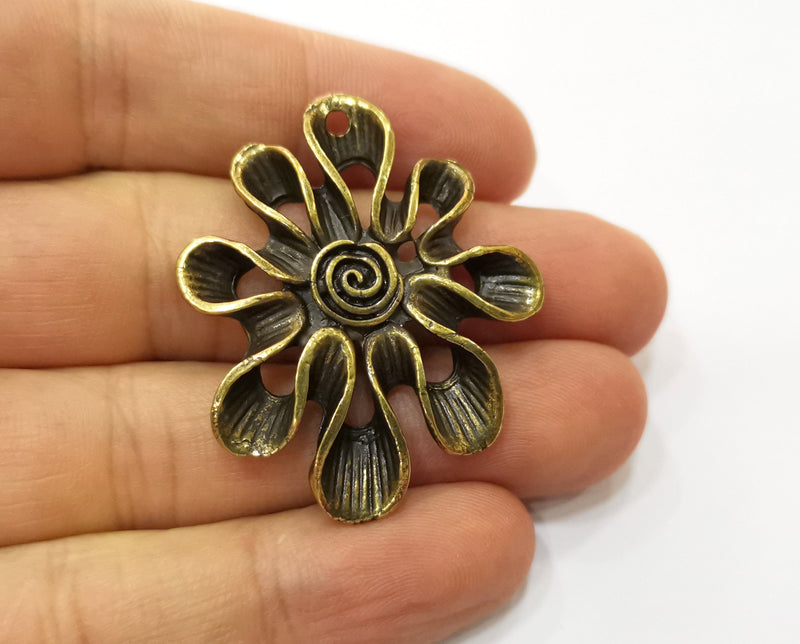 2 Flower Charm Antique Bronze Charm (44x37mm) G18810