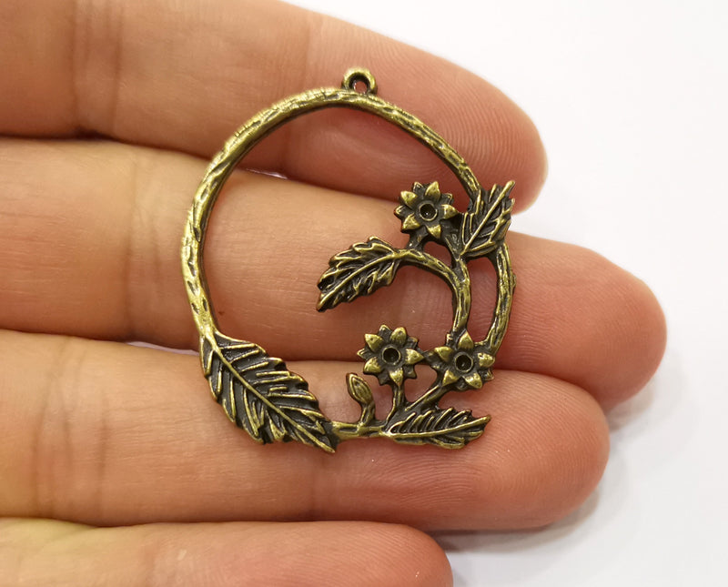 2 Antique Bronze Flower and Leaf Charms Antique Bronze Plated Charms (38x34mm)  G18814
