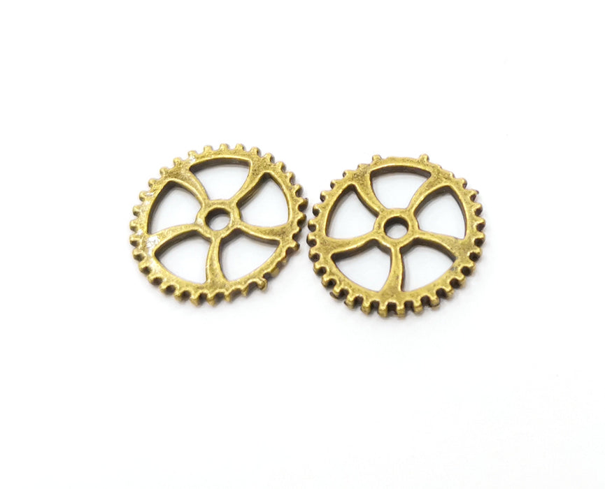 10 Antique Bronze Gearwheel Charms Antique Bronze Plated Charms (18mm)  G18829