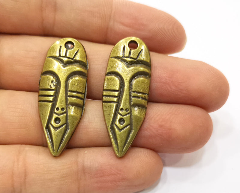 2 Antique Bronze Mask Charms Antique Bronze Plated Charms (39x15mm)  G18834