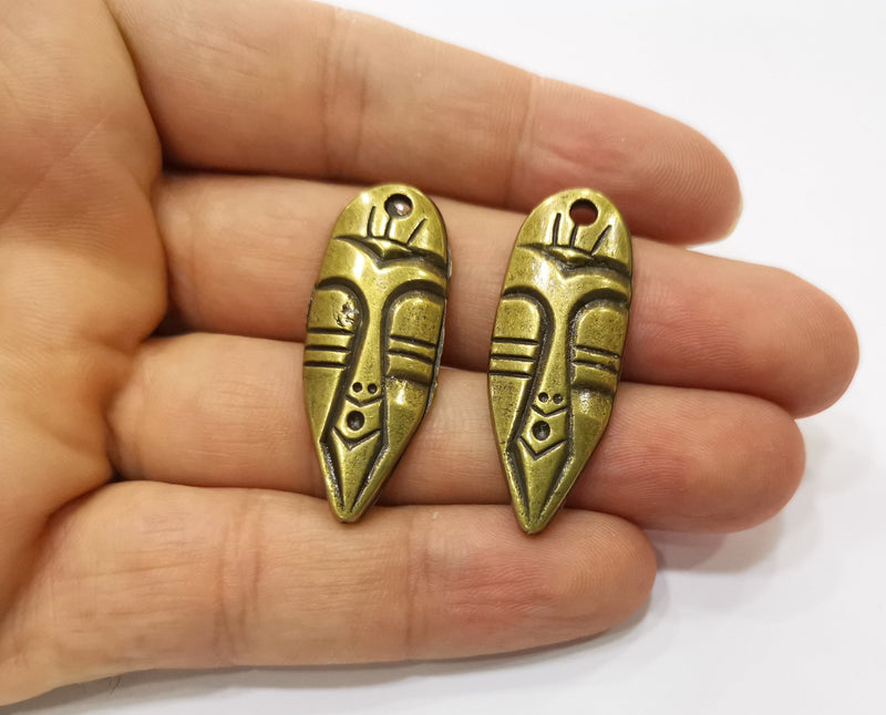 2 Antique Bronze Mask Charms Antique Bronze Plated Charms (39x15mm)  G18834