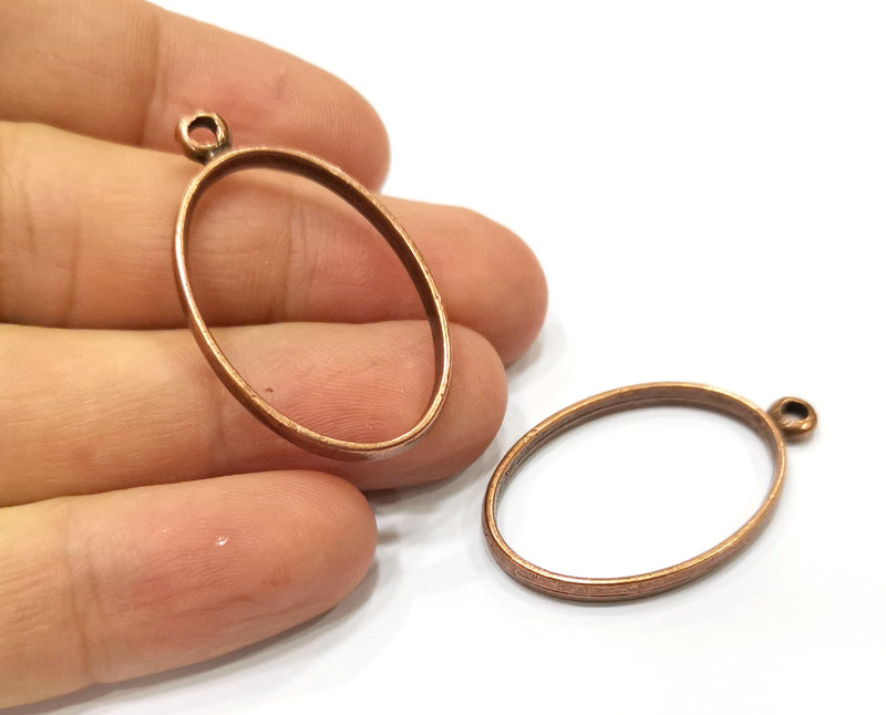4 Oval Bezel Charms Antique Copper Plated Charms (39x23mm) G19401