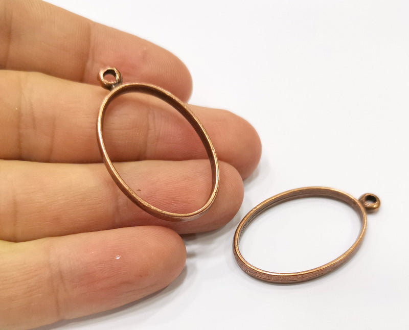 4 Oval Bezel Charms Antique Copper Plated Charms (39x23mm) G19401