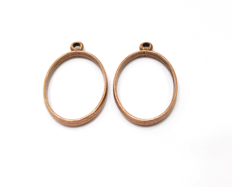 4 Oval Bezel Charms Antique Copper Plated Charms (39x23mm) G19401