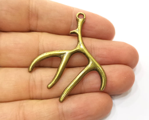 2 Horn Charms Antique Bronze Plated Charms (51x39mm)  G18845