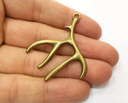 2 Horn Charms Antique Bronze Plated Charms (51x39mm)  G18845