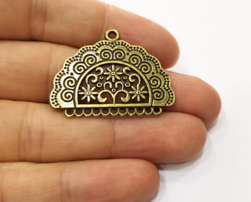 2 Antique Bronze Flower Connector Charms Antique Bronze Plated Charms (38x29mm)  G18847