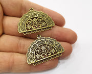 2 Antique Bronze Flower Connector Charms Antique Bronze Plated Charms (38x29mm)  G18847