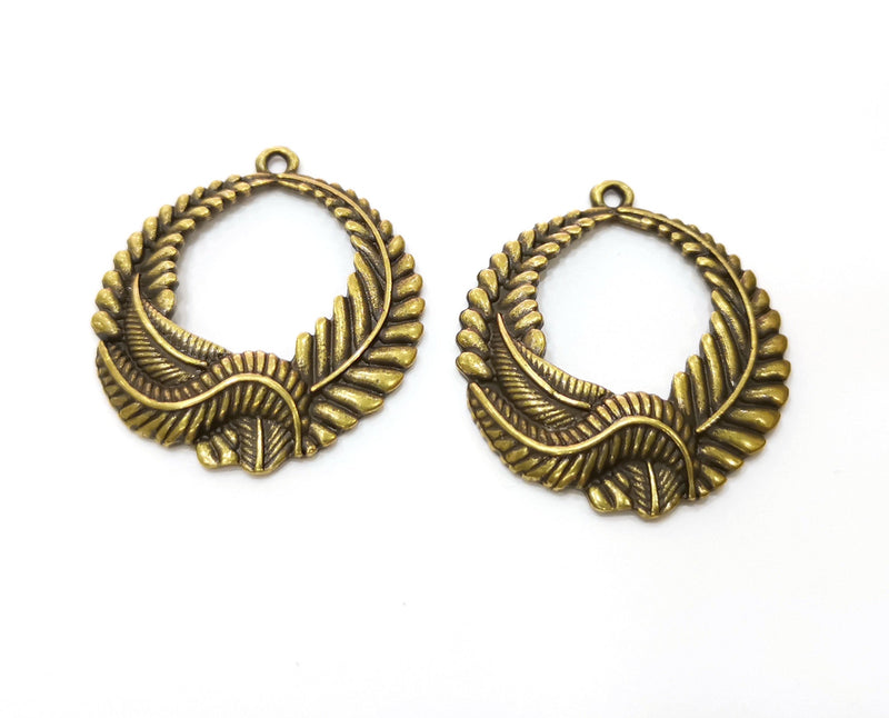 2 Antique Bronze Leaf Charms Antique Bronze Plated Charms (38x33mm)  G18848