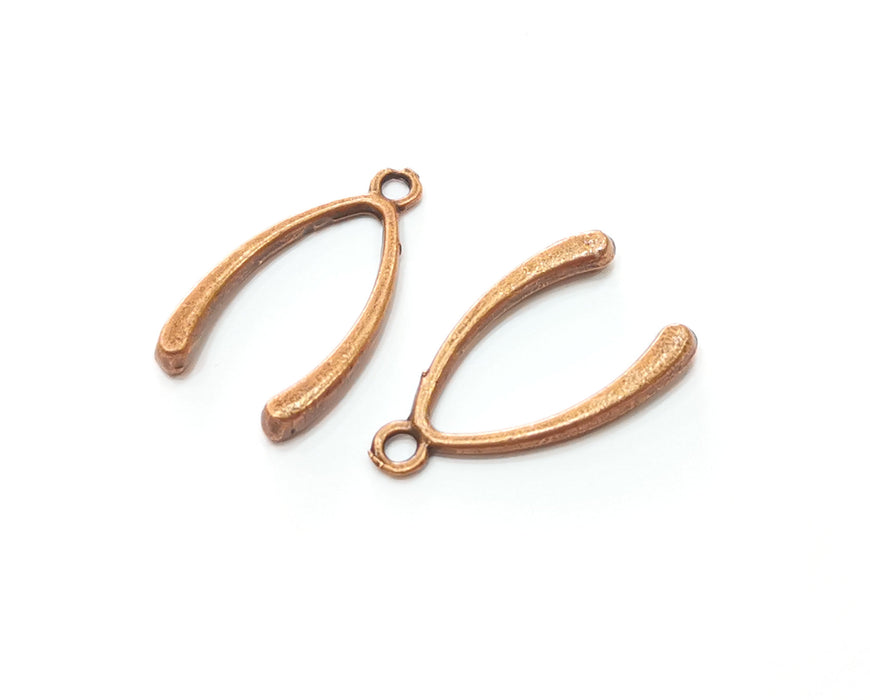10 Copper Wishbone Charms Antique Copper Plated Charms (24x14mm)  G18858