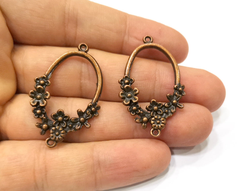 2 Flower Charms Antique Copper Plated Charms (40x24mm)  G19408