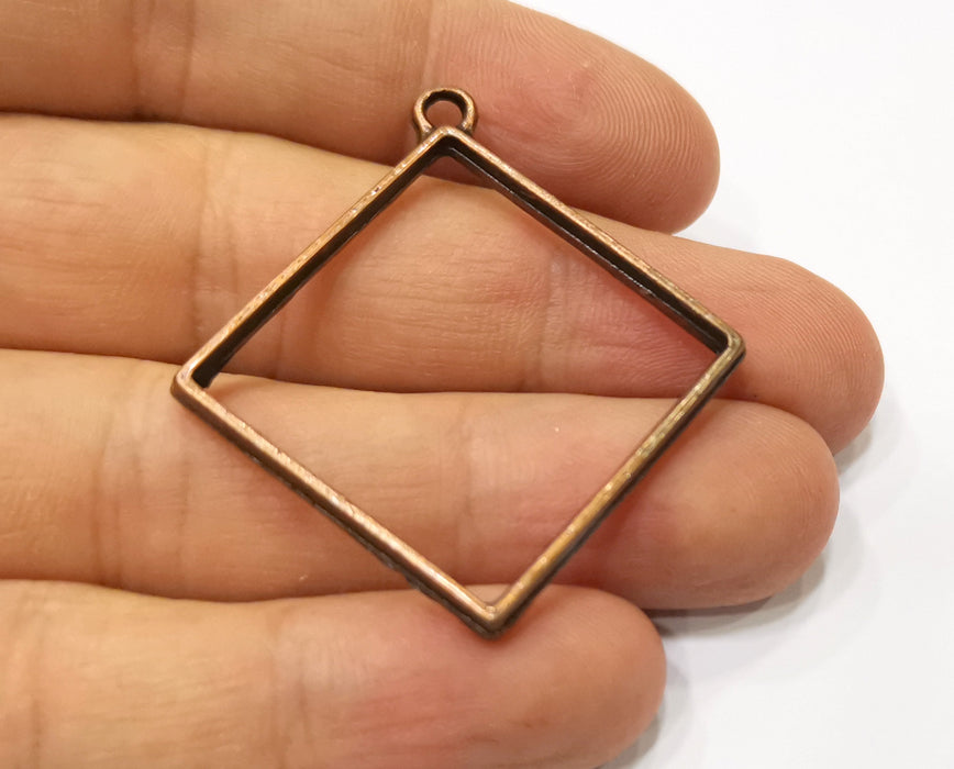 2 Square Bezel Charms Antique Copper Plated Charms (47x43mm) G19410
