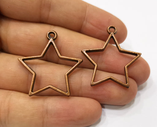 4 Star Bezel Charms Antique Copper Plated Charms (33x31mm) G19415