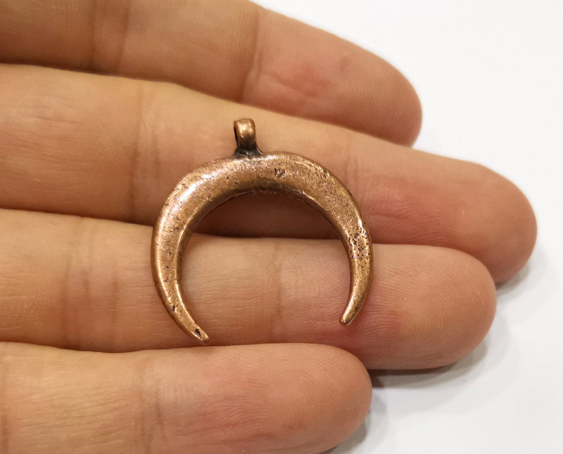 2 Crescent Moon Charm Antique Copper Plated Charms (29x28mm)  G19416
