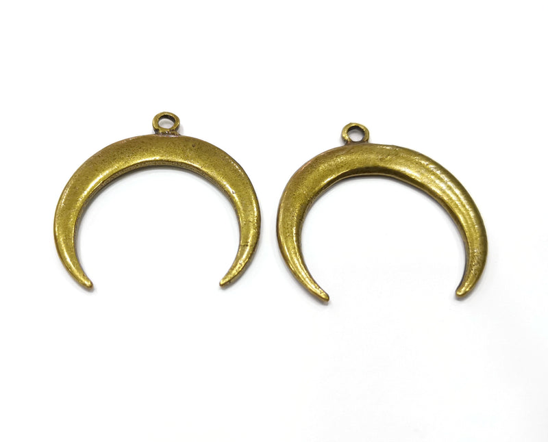 2 Crescent Moon Charm Antique Bronze Plated Charms (40x38mm)  G19420
