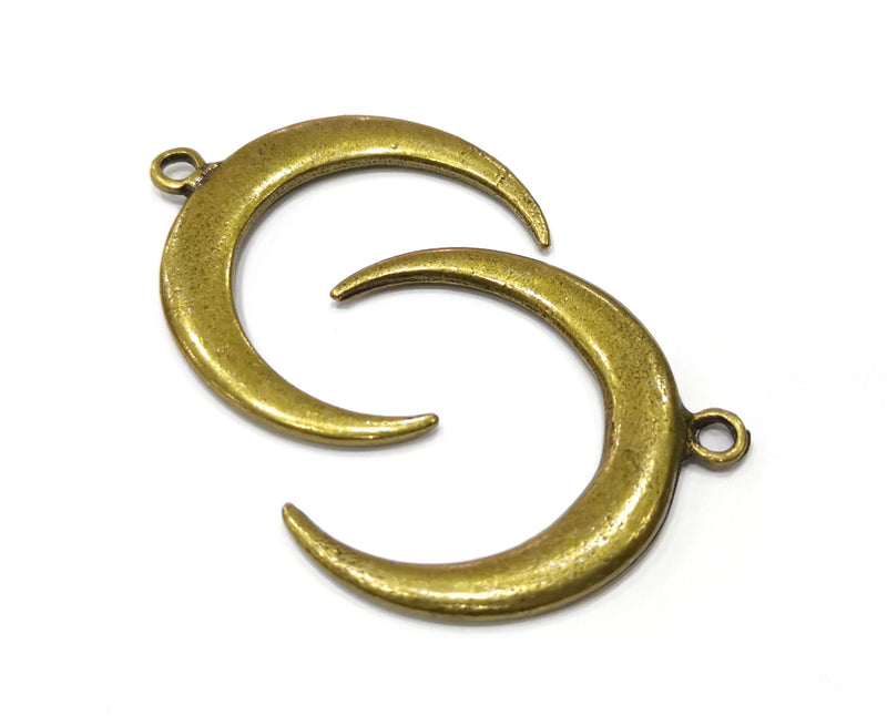 2 Crescent Moon Charm Antique Bronze Plated Charms (40x38mm)  G19420
