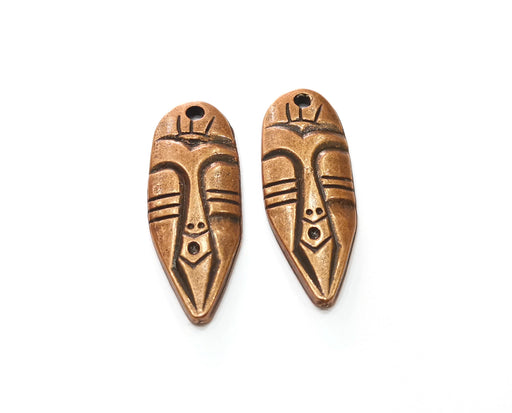 2 Copper Mask Charms Antique Copper Plated Charms (39x15mm)  G18860