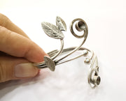 Leaf Silver Bracelet Blanks Cuff Blanks Adjustable Blank Antique Silver Plated Brass ( 7mm Cone Blanks ) G19424