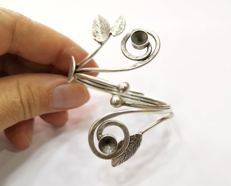 Leaf Silver Bracelet Blanks Cuff Blanks Adjustable Blank Antique Silver Plated Brass ( 7mm Cone Blanks ) G19424