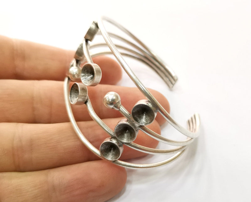 Silver Bracelet Blanks Cuff Blanks Adjustable Blank Antique Silver Plated Brass ( 7mm Cone Blanks ) G19427