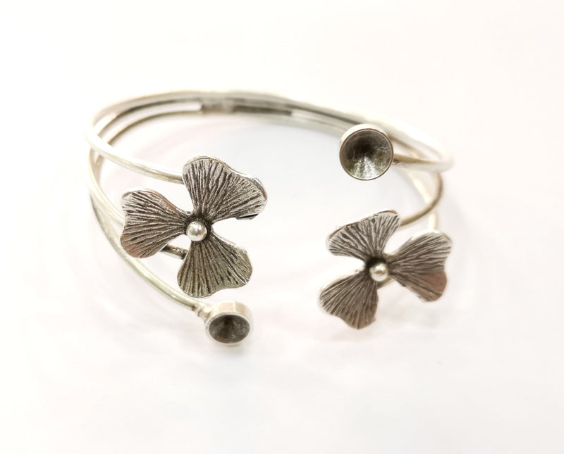Flower Silver Bracelet Blanks Cuff Blanks Adjustable Blank Antique Silver Plated Brass ( 7mm Cone Blanks ) G19428
