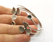 Flower Silver Bracelet Blanks Cuff Blanks Adjustable Blank Antique Silver Plated Brass ( 7mm Cone Blanks ) G19428