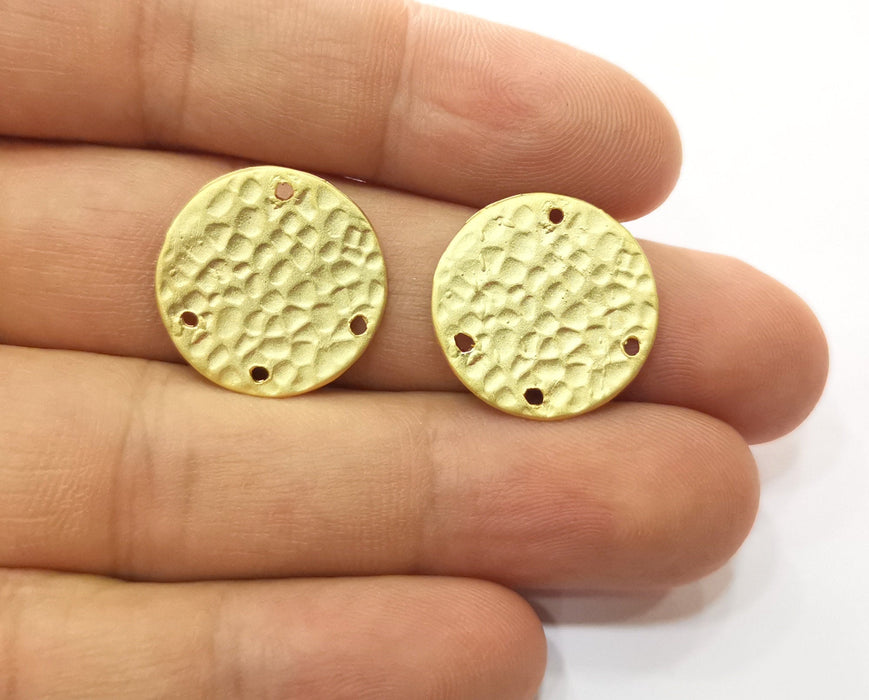 4 Hammered Circle Connector Charms Round Charms Gold Plated Charms  (20 mm)  G18878