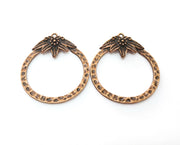2 Flower Hammered Circle Charms Antique Copper Plated Charms (41x36mm)  G18881