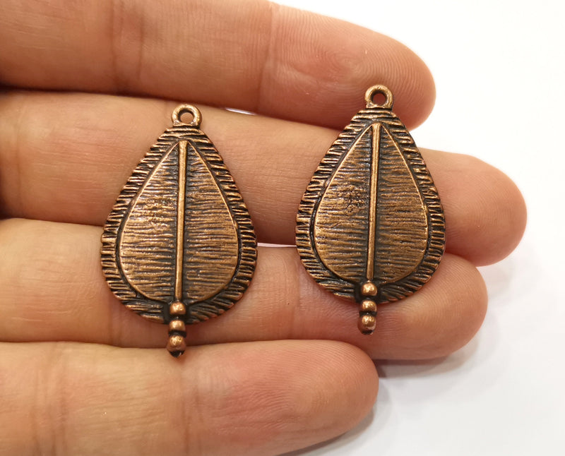 2 Copper Drop Charms Antique Copper Plated Charms (38x22mm)  G18885
