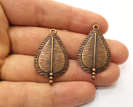 2 Copper Drop Charms Antique Copper Plated Charms (38x22mm)  G18885