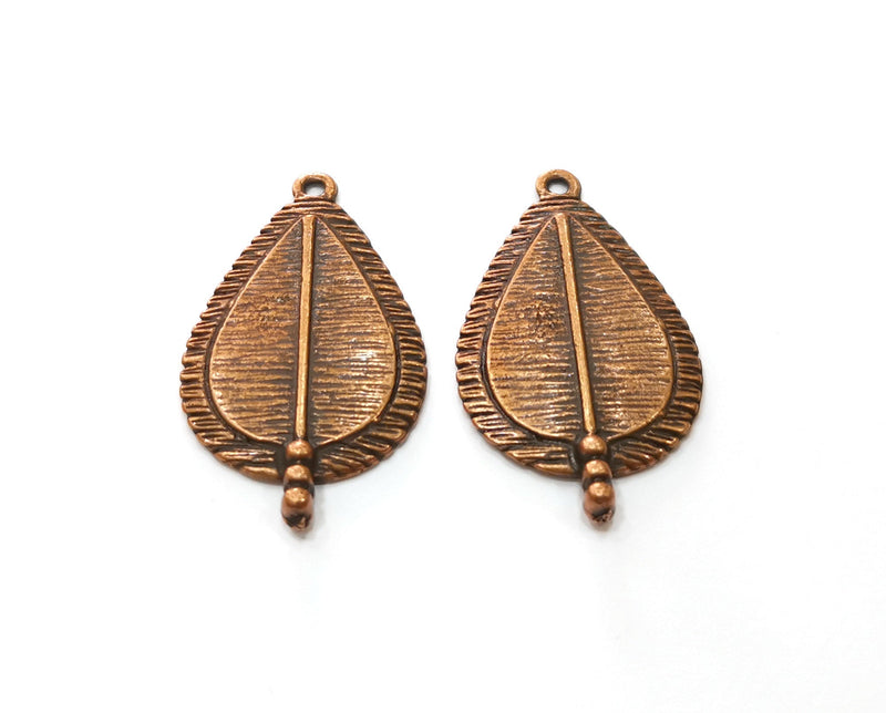 2 Copper Drop Charms Antique Copper Plated Charms (38x22mm)  G18885