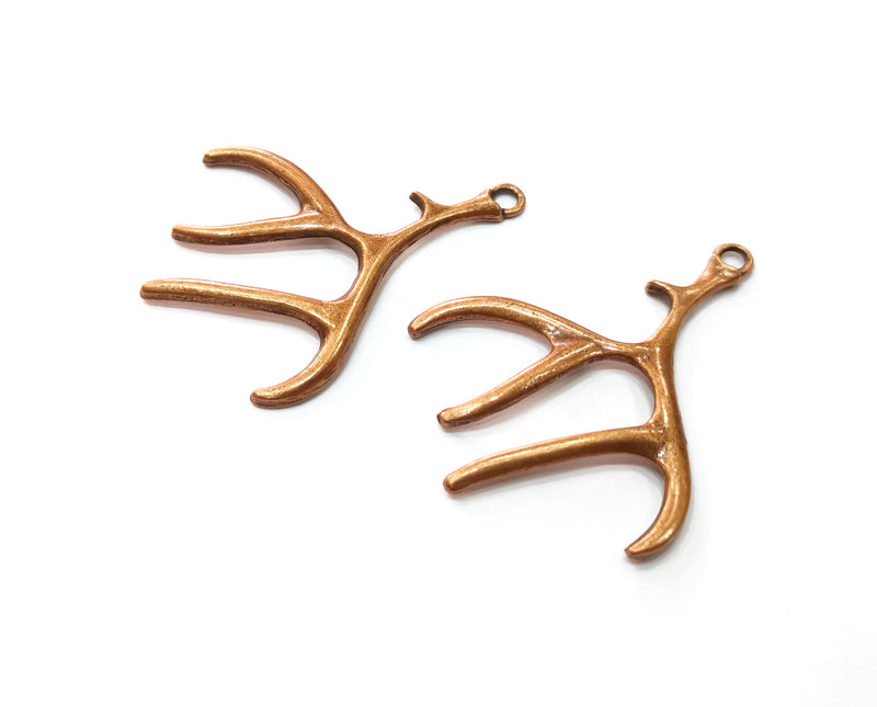 2 Horn Charms Antique Copper Plated Charms (51x39mm)  G18886