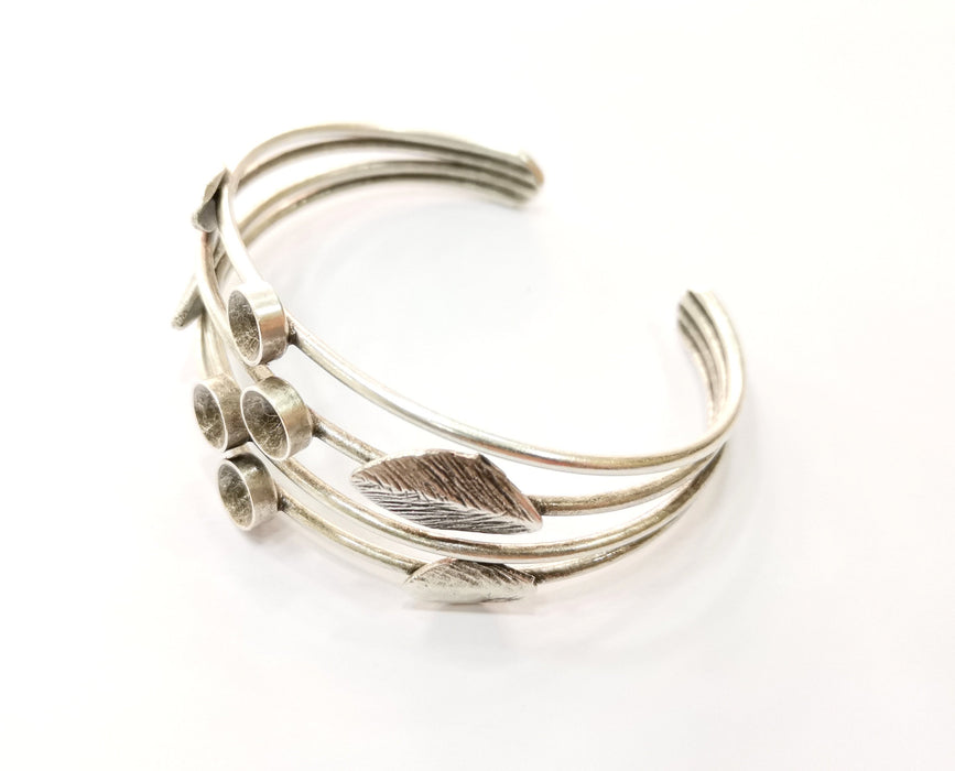 Leaf Silver Bracelet Blanks Cuff Blanks Adjustable Blank Antique Silver Plated Brass ( 7mm Cone Blanks ) G19432