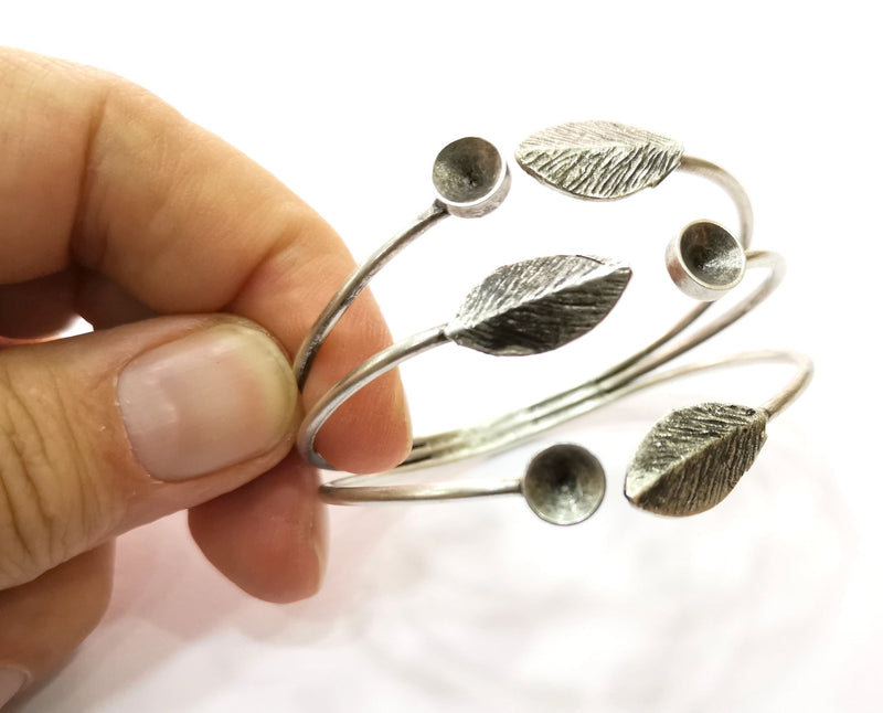 Leaf Silver Bracelet Blanks Cuff Blanks Adjustable Blank Antique Silver Plated Brass ( 7mm Cone Blanks ) G19433