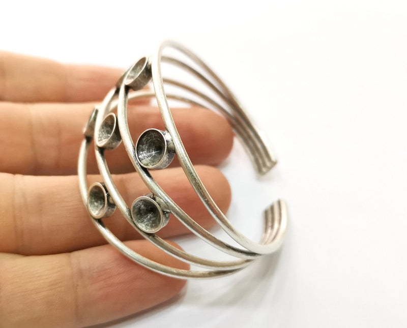 Silver Bracelet Blanks Cuff Blanks Adjustable Blank Antique Silver Plated Brass ( 7mm Cone Blanks ) G19435