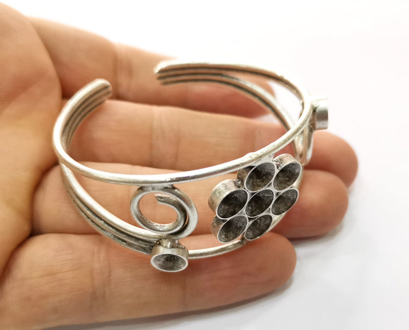Silver Bracelet Blanks Cuff Blanks Adjustable Blank Antique Silver Plated Brass ( 7mm Cone Blanks ) G19436