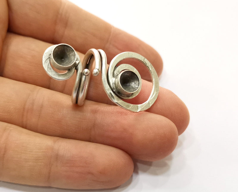 Ring Blank Setting Ring Base Bezel inlay Ring Backs Glass Cabochon Mounting Adjustable Antique Silver Plated Ring (7mm Cone Blanks ) G19438