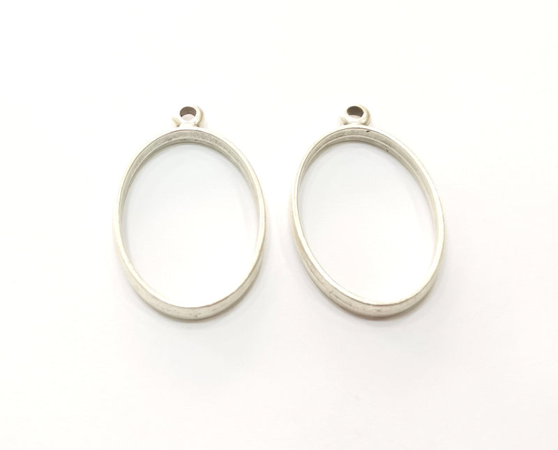 4 Oval Bezel Charms Antique Silver Plated Charms (39x23mm) G19439